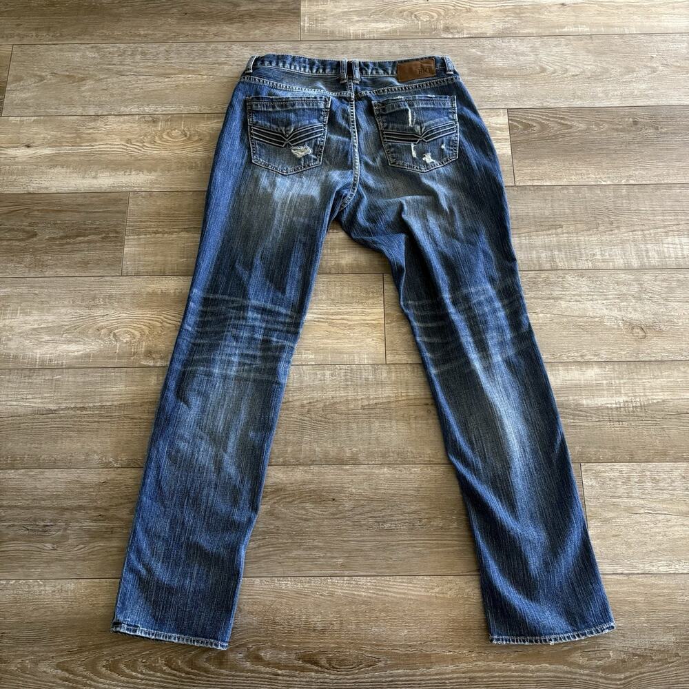 BKE Jeans Men 34L 34x34 Blue Nolan Straight Leg Distressed Whiskered Y2K Stretch - Picture 10 of 10